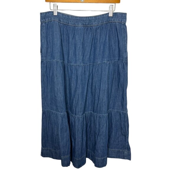 Boden Tiered Denim Midi Skirt Size 12 Regular Western Boho Cowgirl Americana - Picture 2 of 6